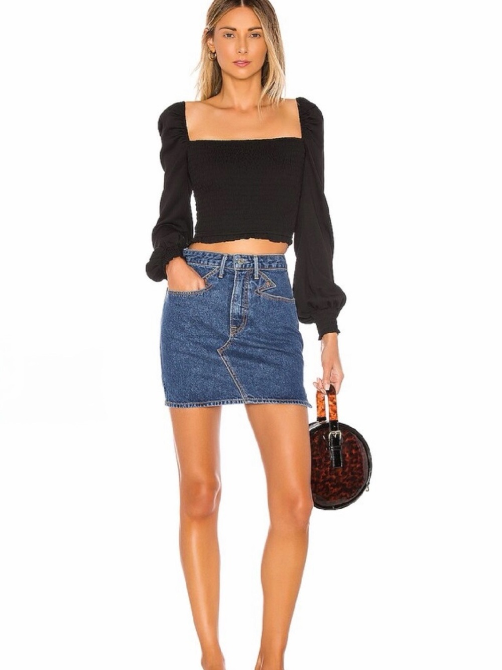 Angel Square-Neck Balloon Sleeve Smocked Crop Top - Picture 4 of 6